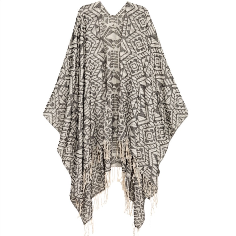 Divided H&M Jacquard-Weave Poncho with Fringe